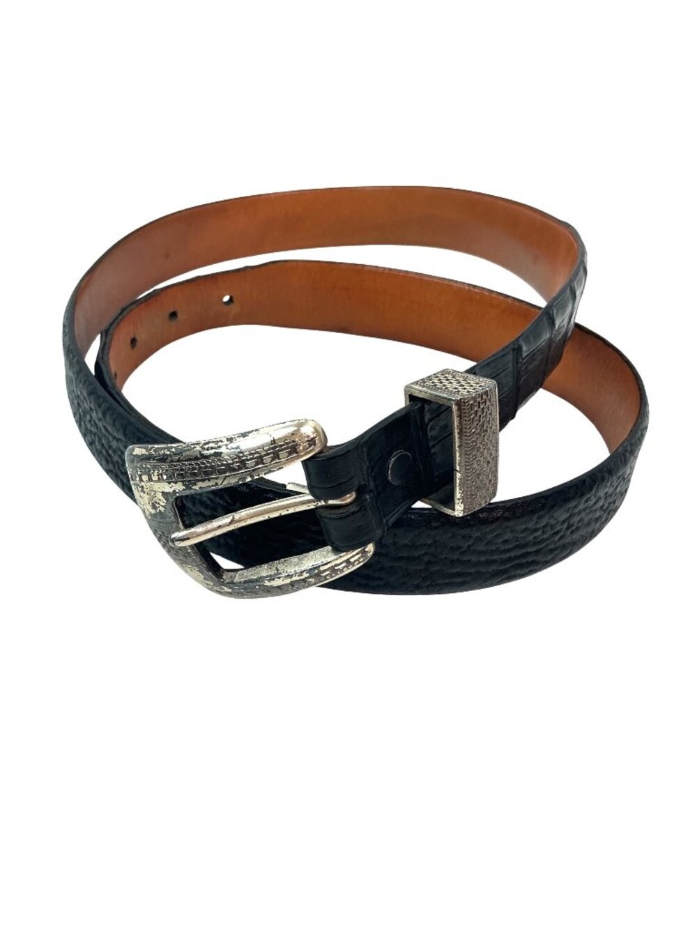 Vintage Crescent “Trapper” T103 Western Croc-Embossed Leather Belt Silver-Tone B